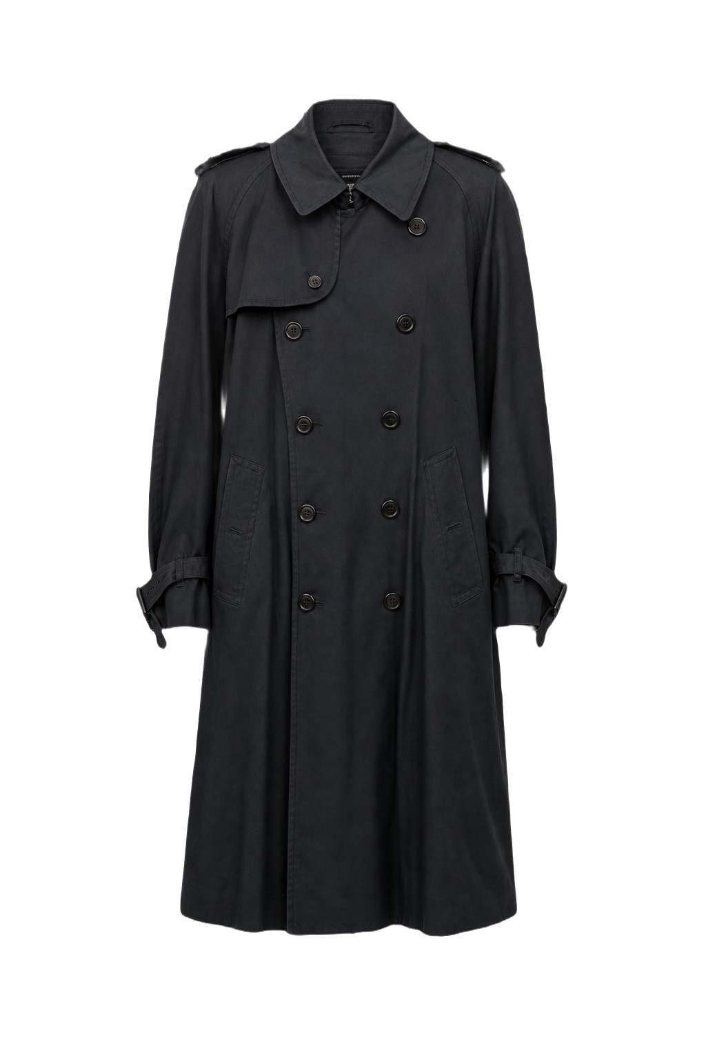 1980s Navy Blue Cotton Blend Trench Coat - Front View