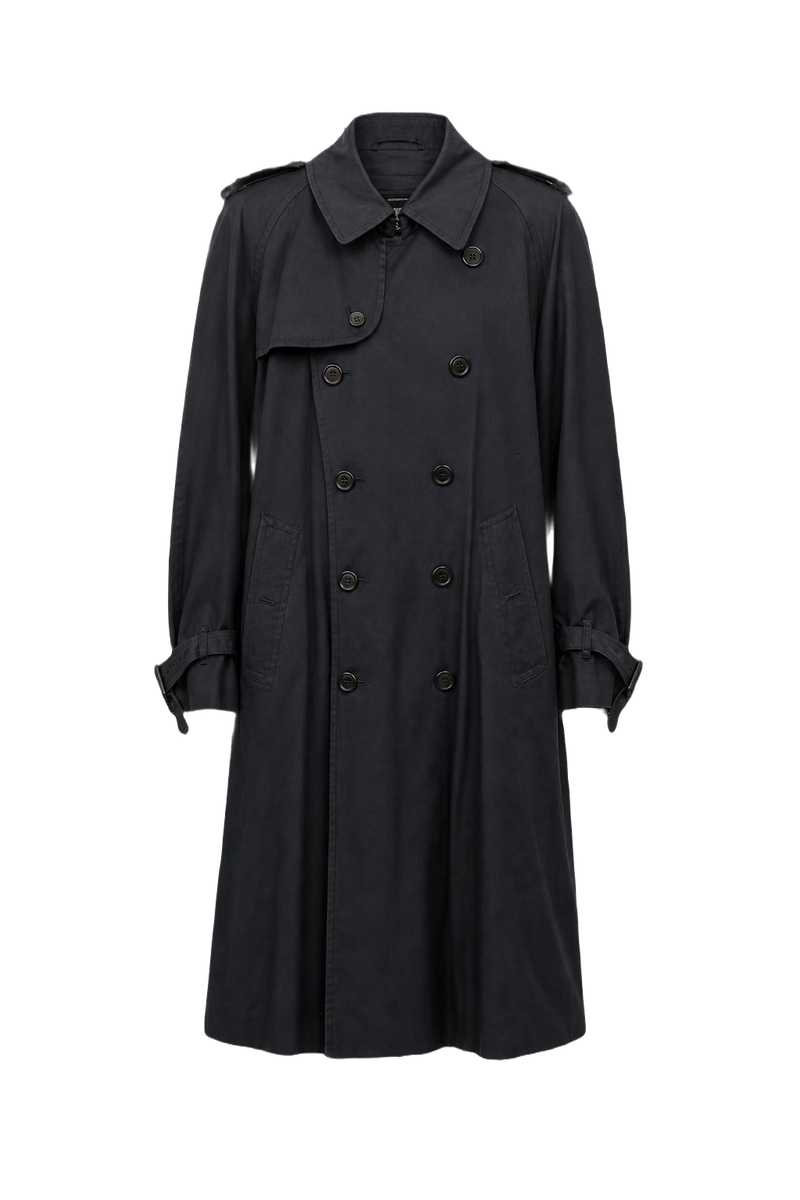 1980s Navy Blue Cotton Blend Trench Coat - Front View