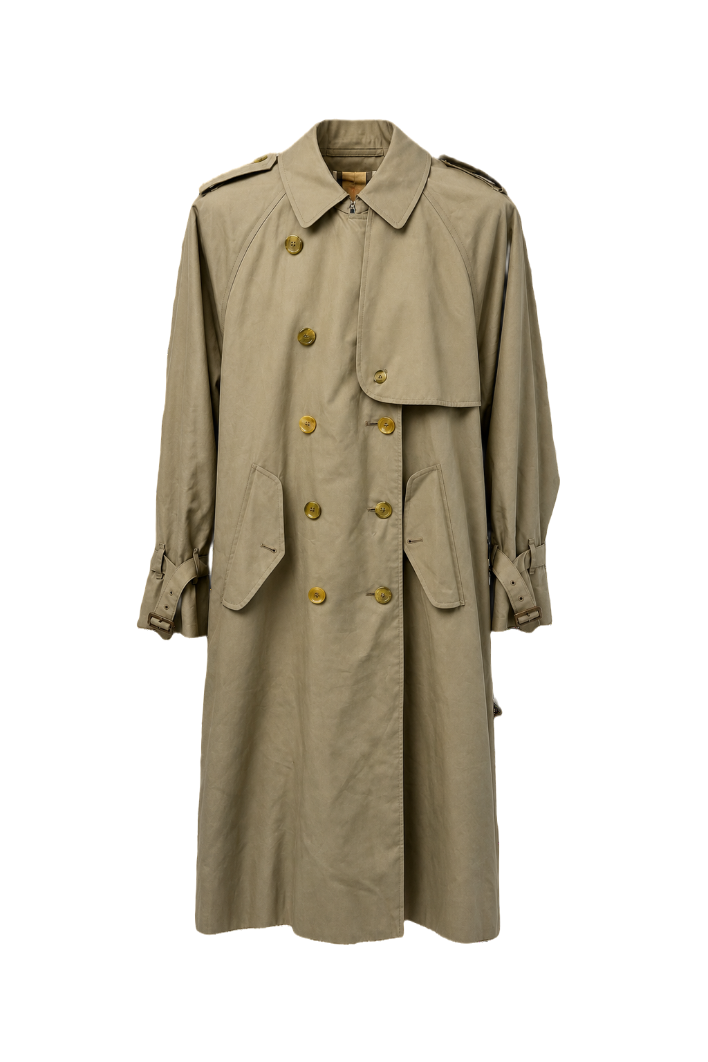 1980s Khaki Cotton Blend Trench Coat - Front View