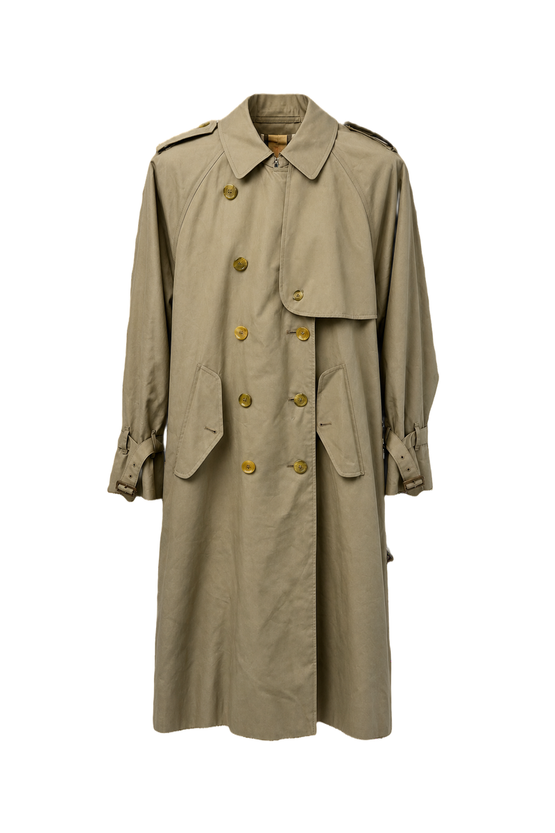 1980s Khaki Cotton Blend Trench Coat - Front View