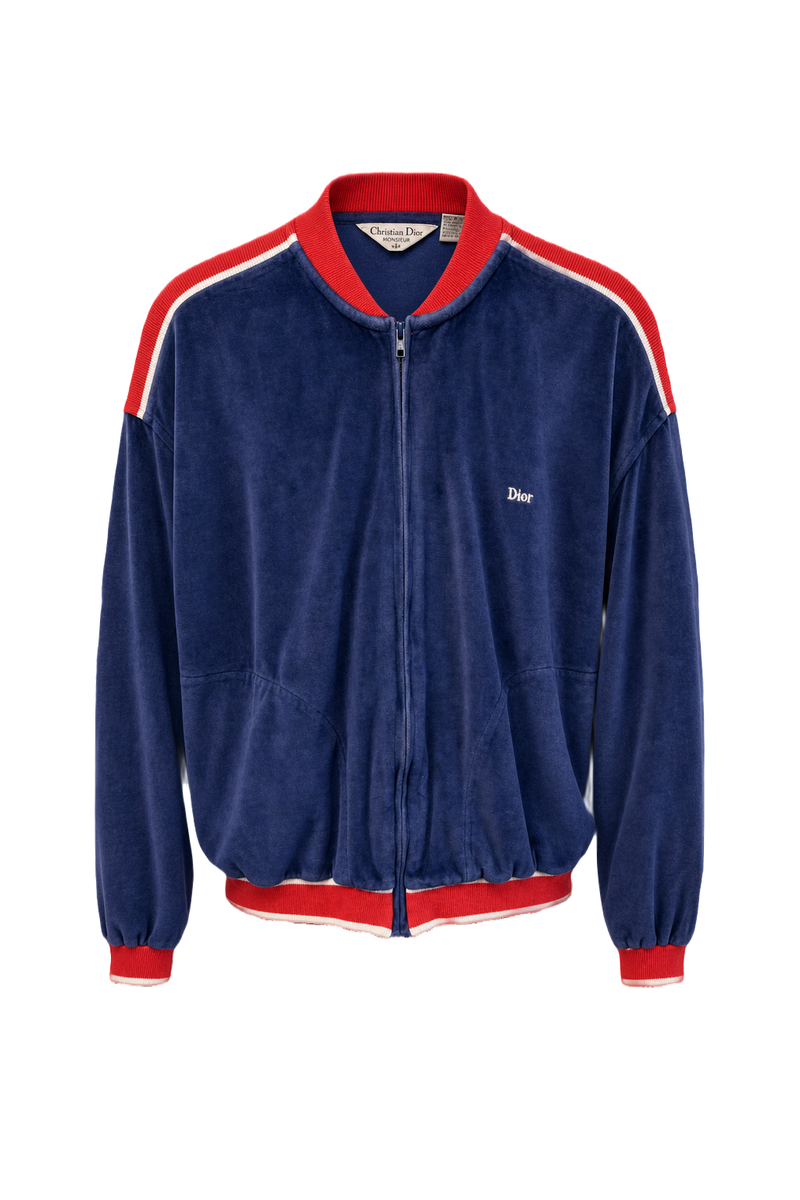 1970s Navy Blue Velour Jacket - Front View