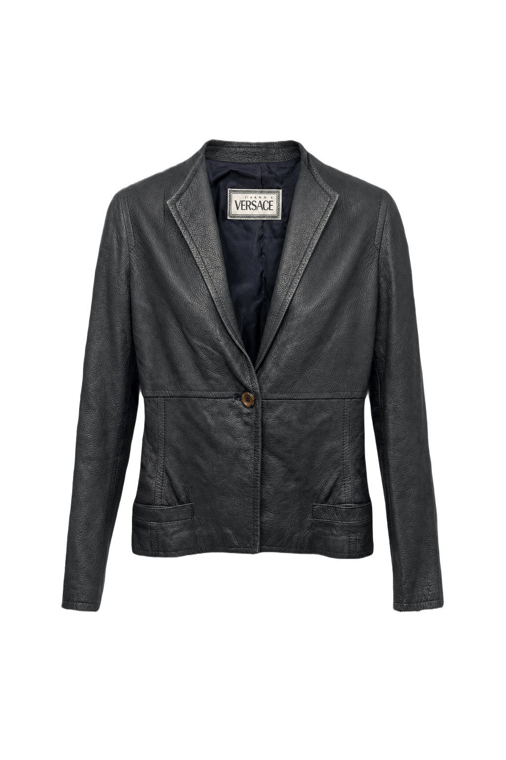 1990s Dark Grey Leather Blazer - Front View