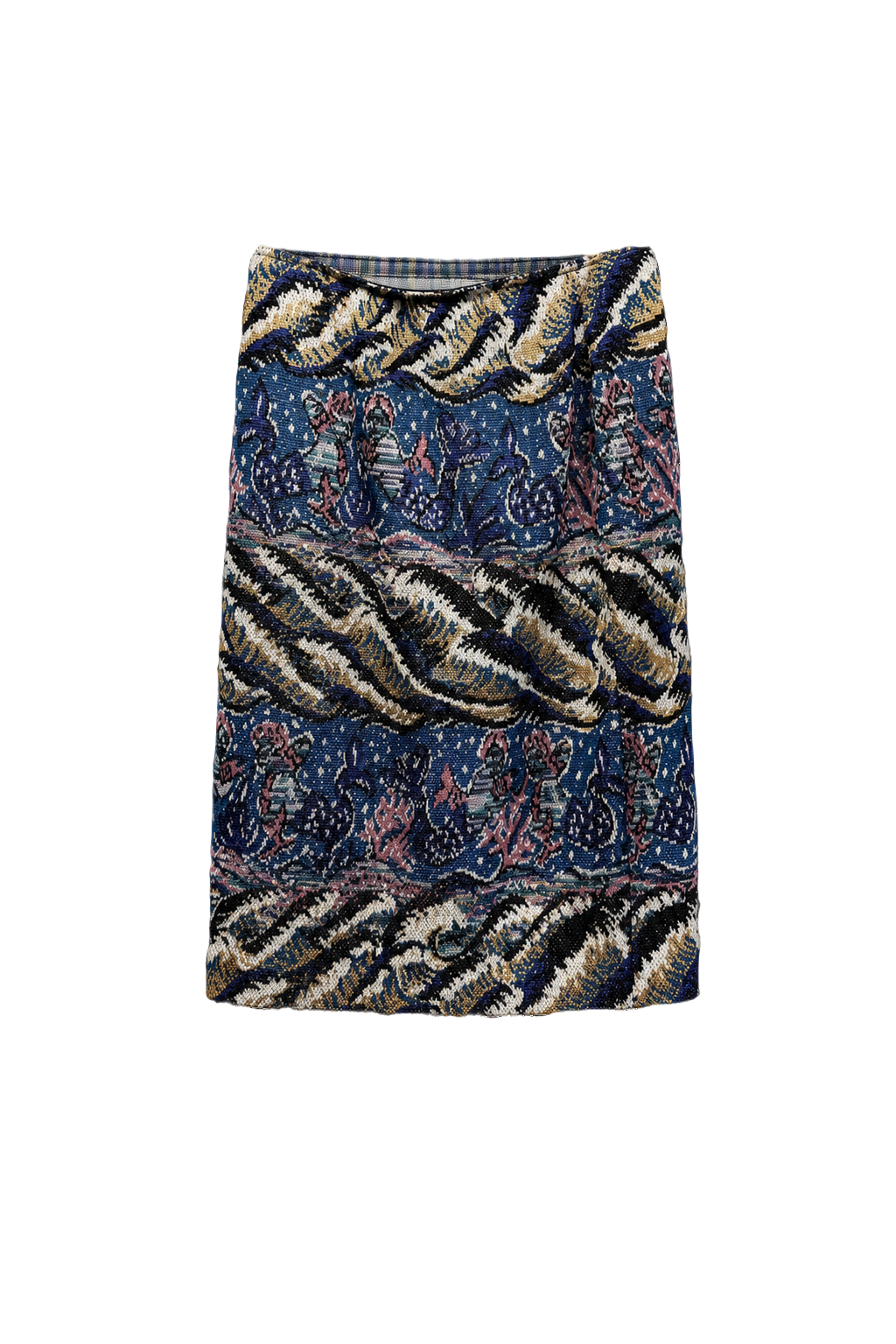1990s Blue Woven Textile Skirt - Front View