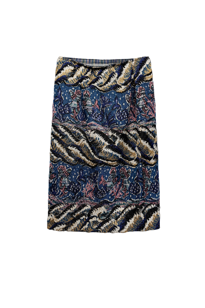 1990s Blue Woven Textile Skirt - Front View