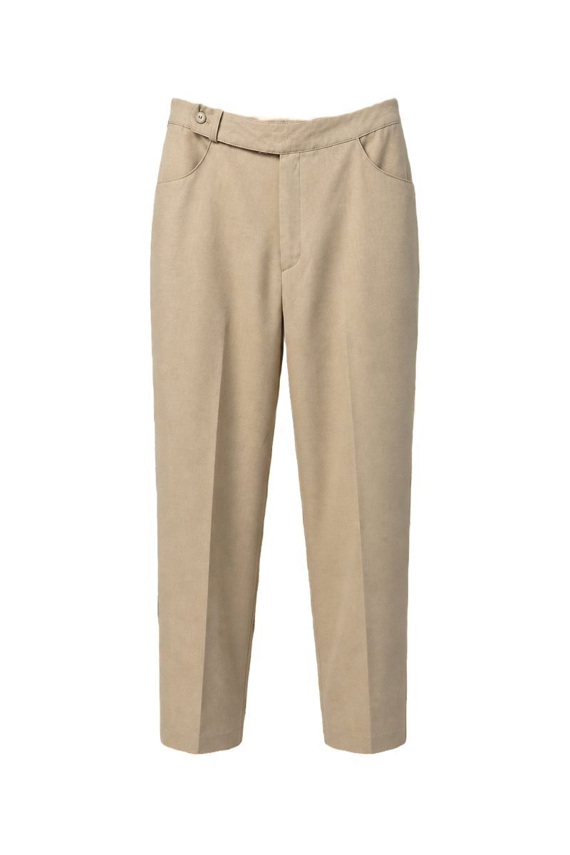1980s Beige Cotton Blend Trousers - Front View