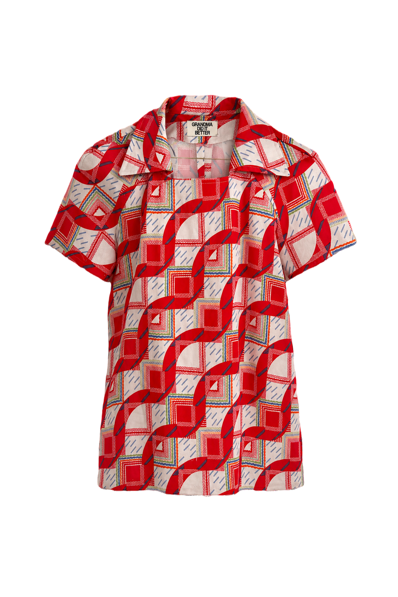 1960s Red Synthetic Blend Blouse - Front View