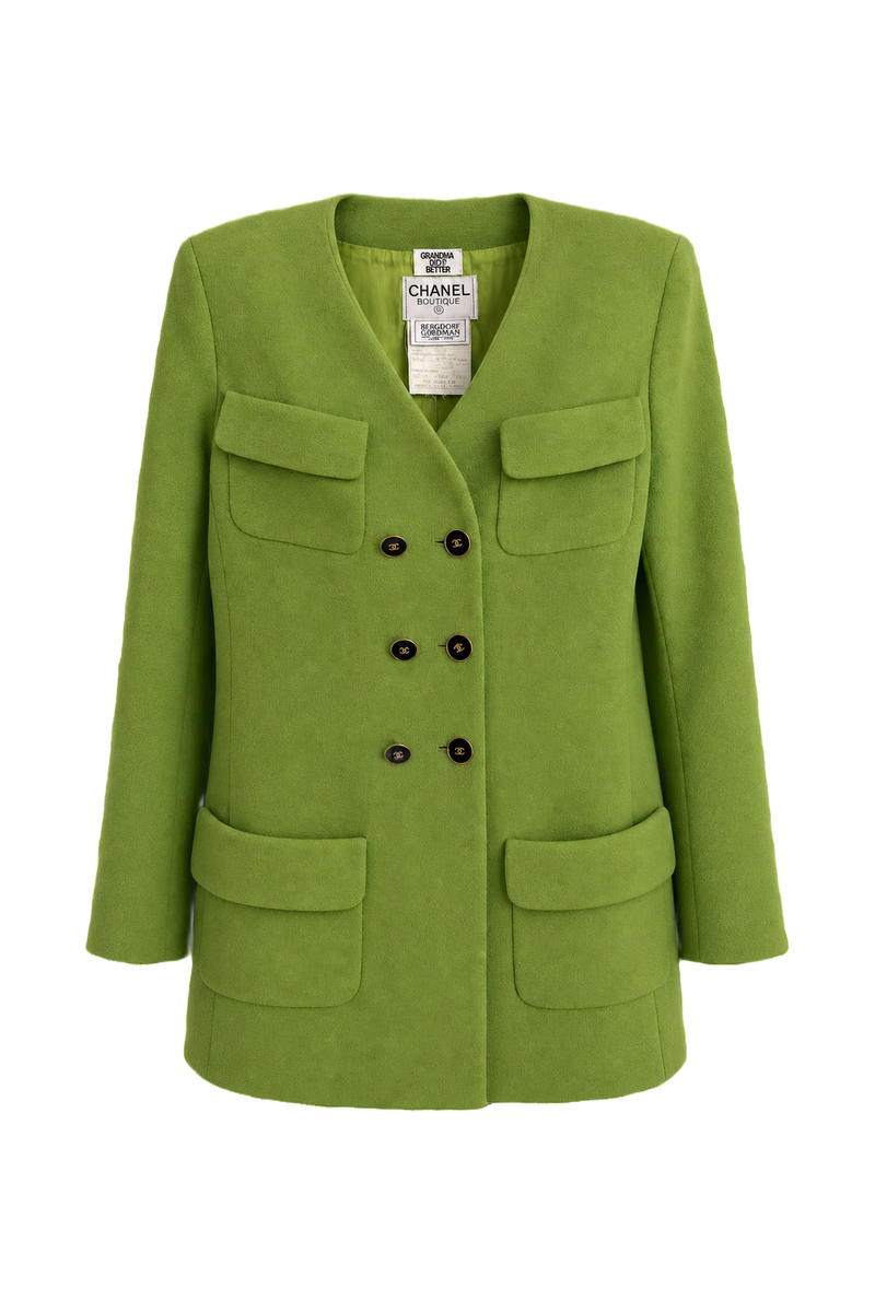 1990s Lime Green Wool Blend Blazer - Front View