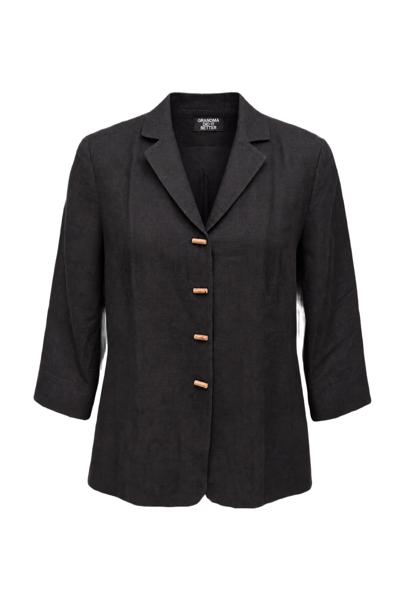 1960s Black Wool Blend Blazer - Front View