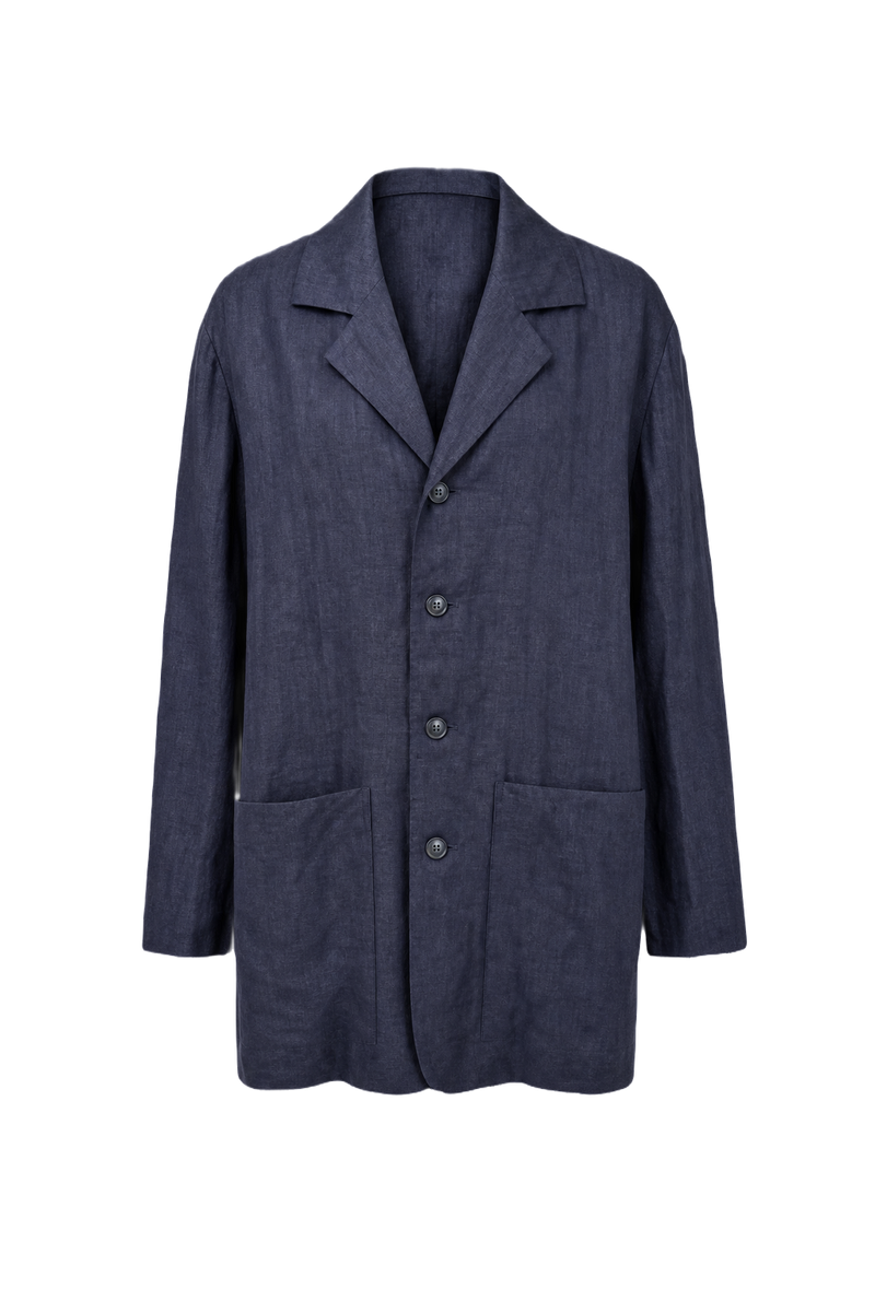 1960s Navy Blue Wool Blend Blazer - Front View