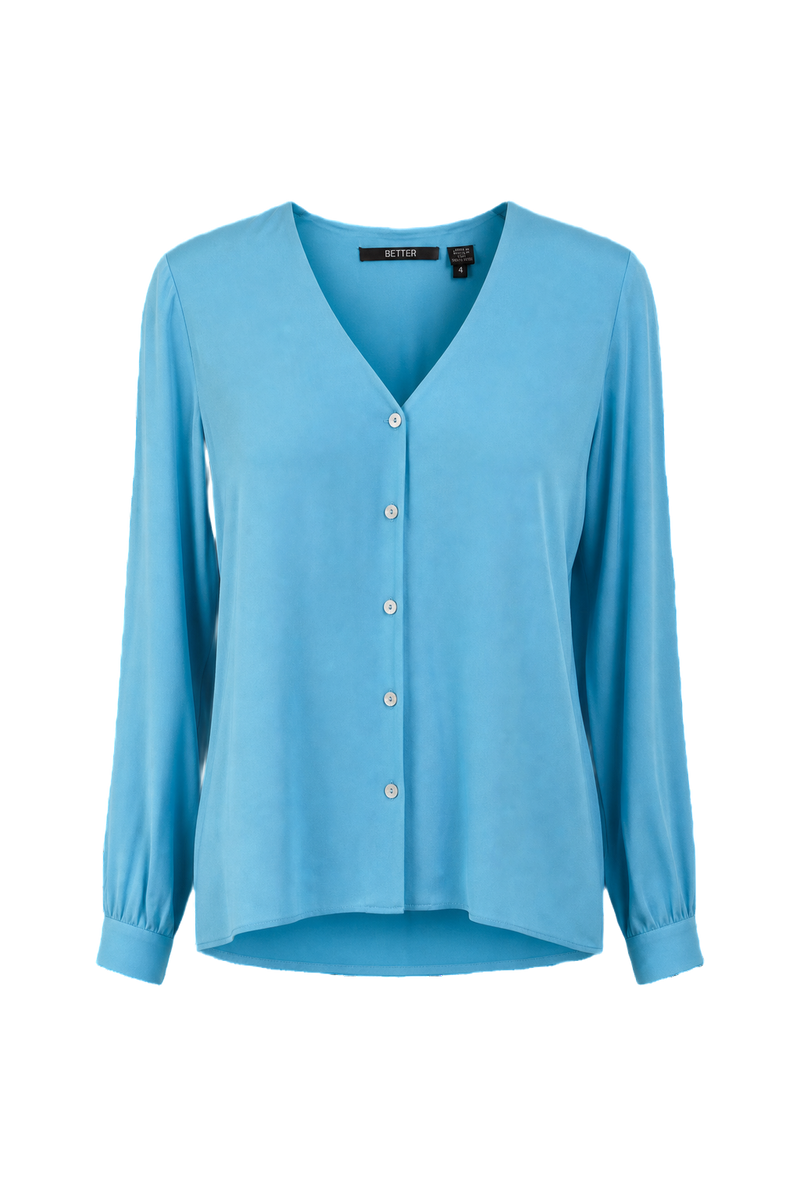 1990s Bright Teal Silk Blouse - Front View