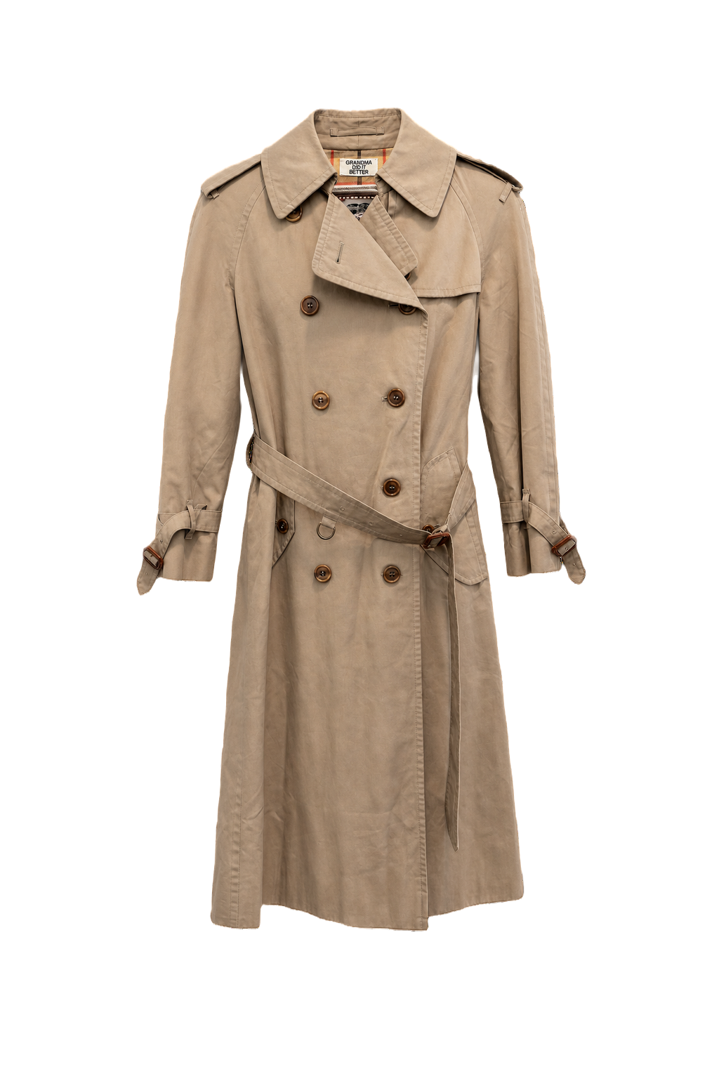 1980s Beige Cotton Trench Coat - Front View