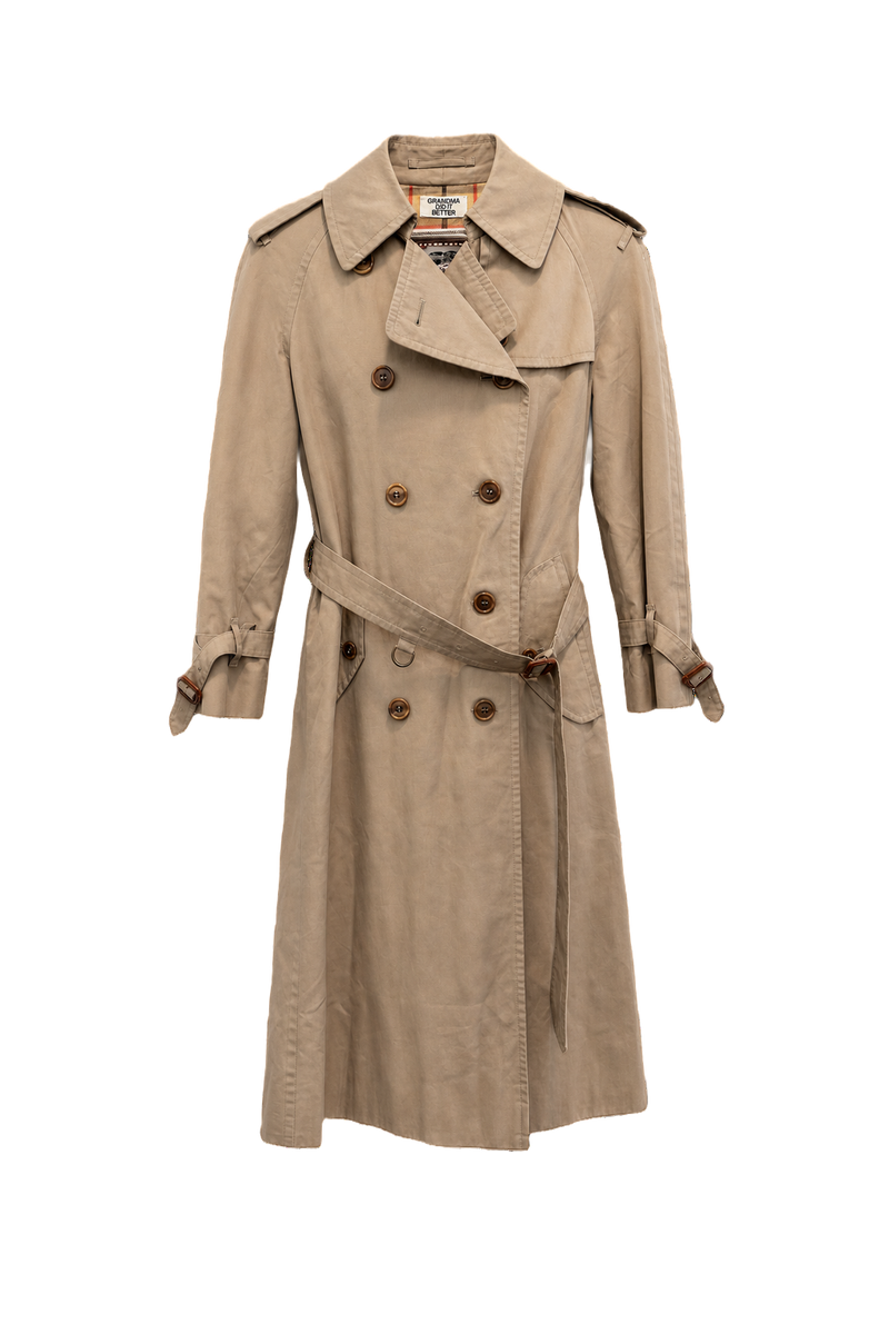 1980s Beige Cotton Trench Coat - Front View