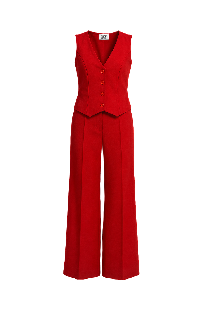1970s Red Polyester Blend Two-Piece Set - Front View