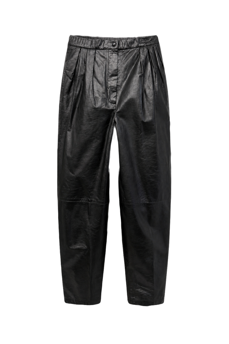1980s Black Leather Pants - Front View