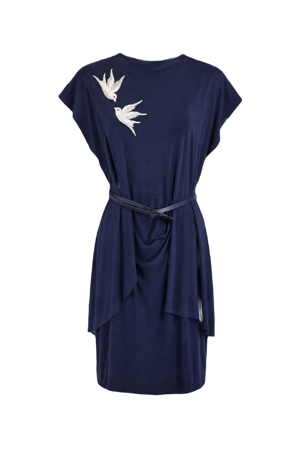 1930s Navy Blue Rayon Dress - Front View