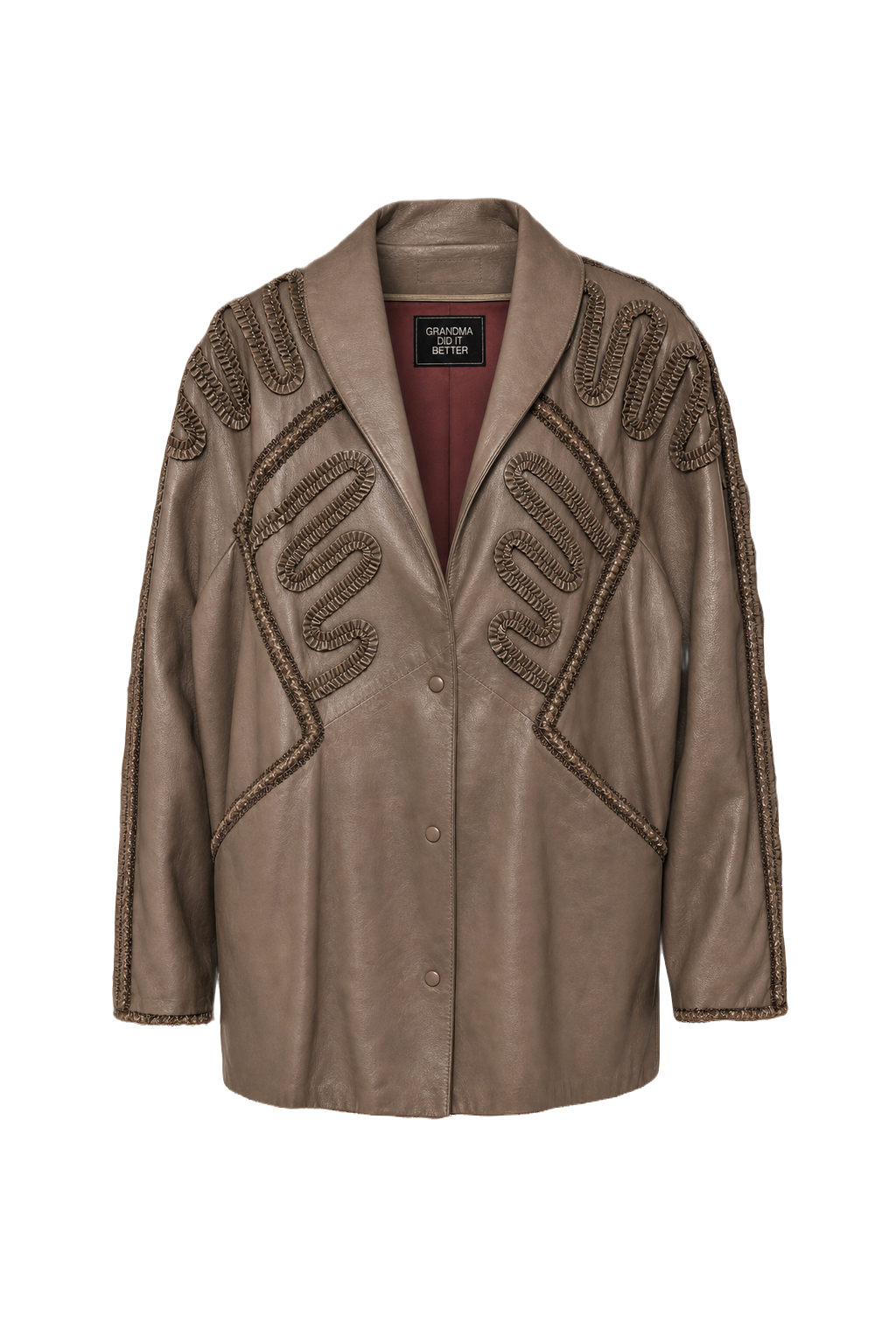 1970s Taupe Leather Jacket - Front View