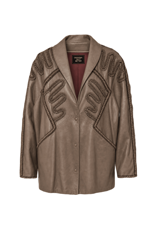 1970s Taupe Leather Jacket - Front View
