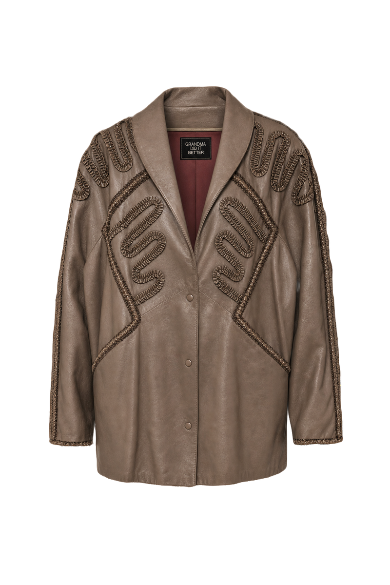 1970s Taupe Leather Jacket - Front View