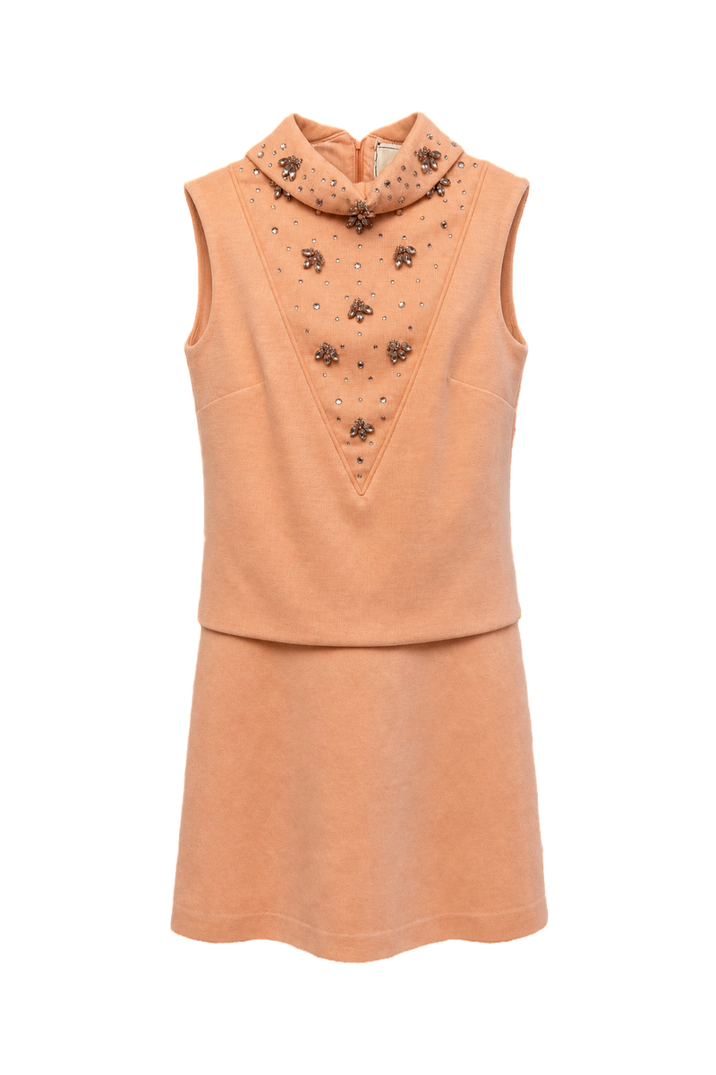 1960s Peach Wool Blend Dress - Front View