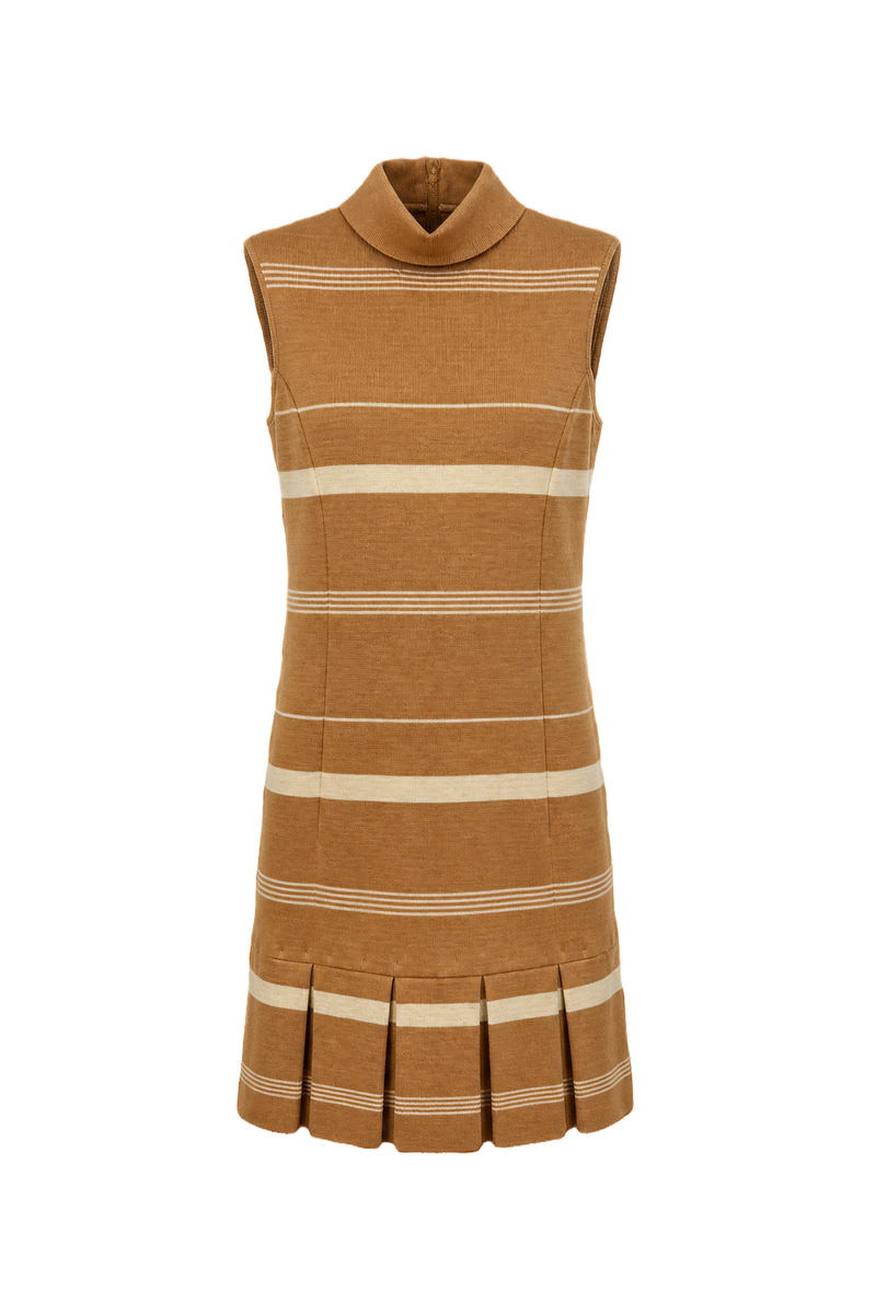 1960s Camel Wool Blend Shift Dress - Front View