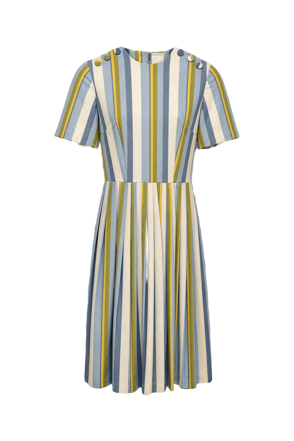 1960s Blue Cotton A-line Dress - Front View