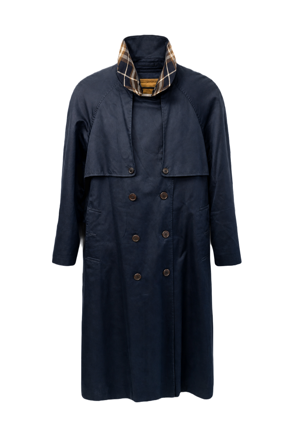 1980s Navy Blue Wool Blend Trench Coat - Front View