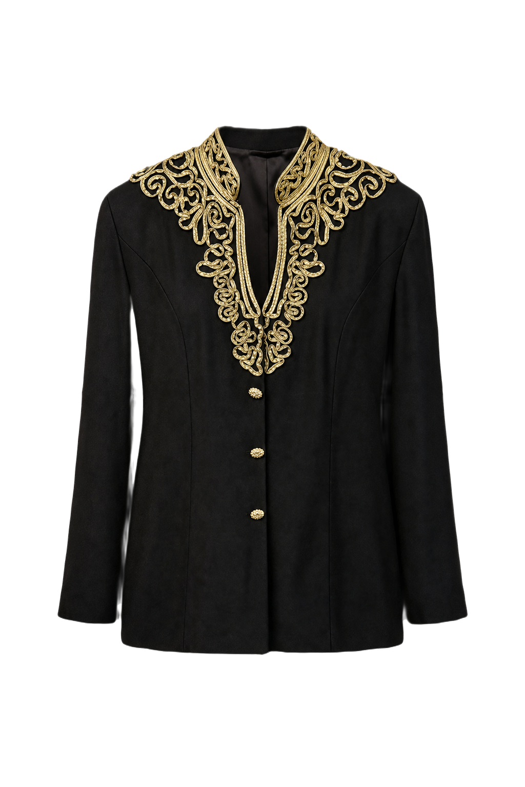 1980s Black Wool Blend Blazer - Front View