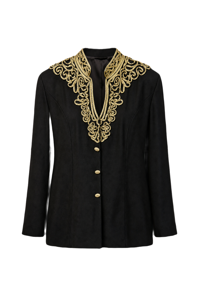 1980s Black Wool Blend Blazer - Front View