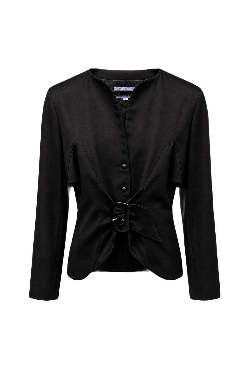 1990s Black Wool Blend Jacket - Front View