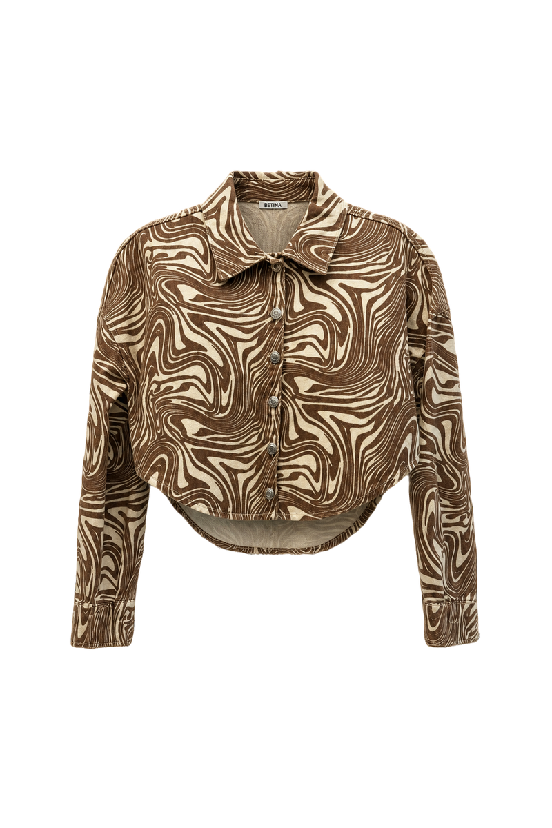 1990s Brown Cream Cotton Blend Shirt - Front View