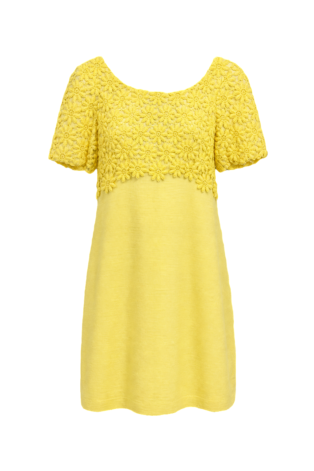 1960s Yellow Cotton Blend Mini Dress - Front View