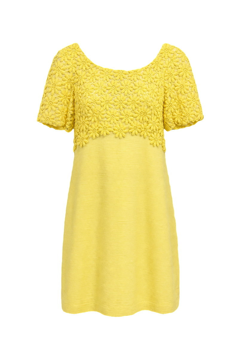 1960s Yellow Cotton Blend Mini Dress - Front View