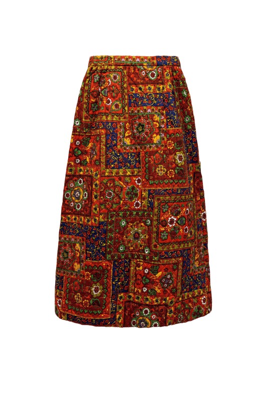 1970s Red Cotton Skirt - Front View