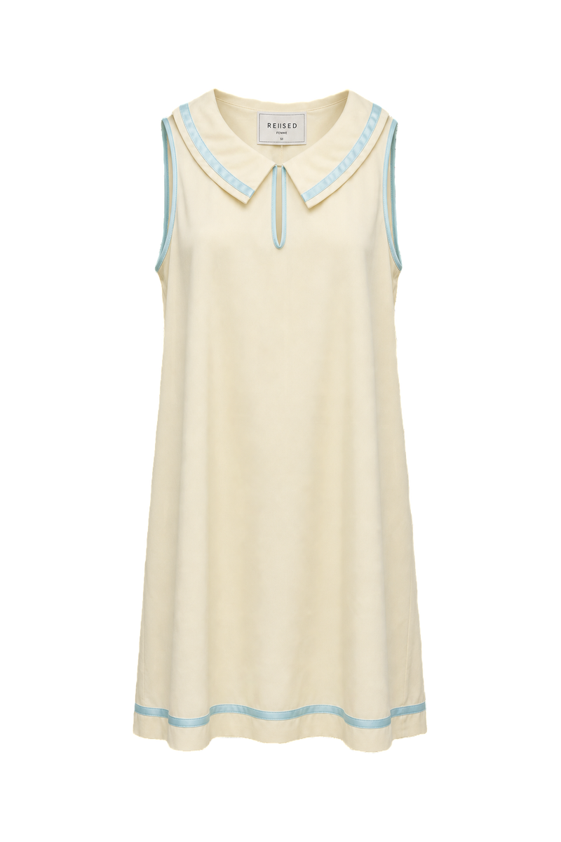 1960s Cream Polyester Shift Dress - Front View