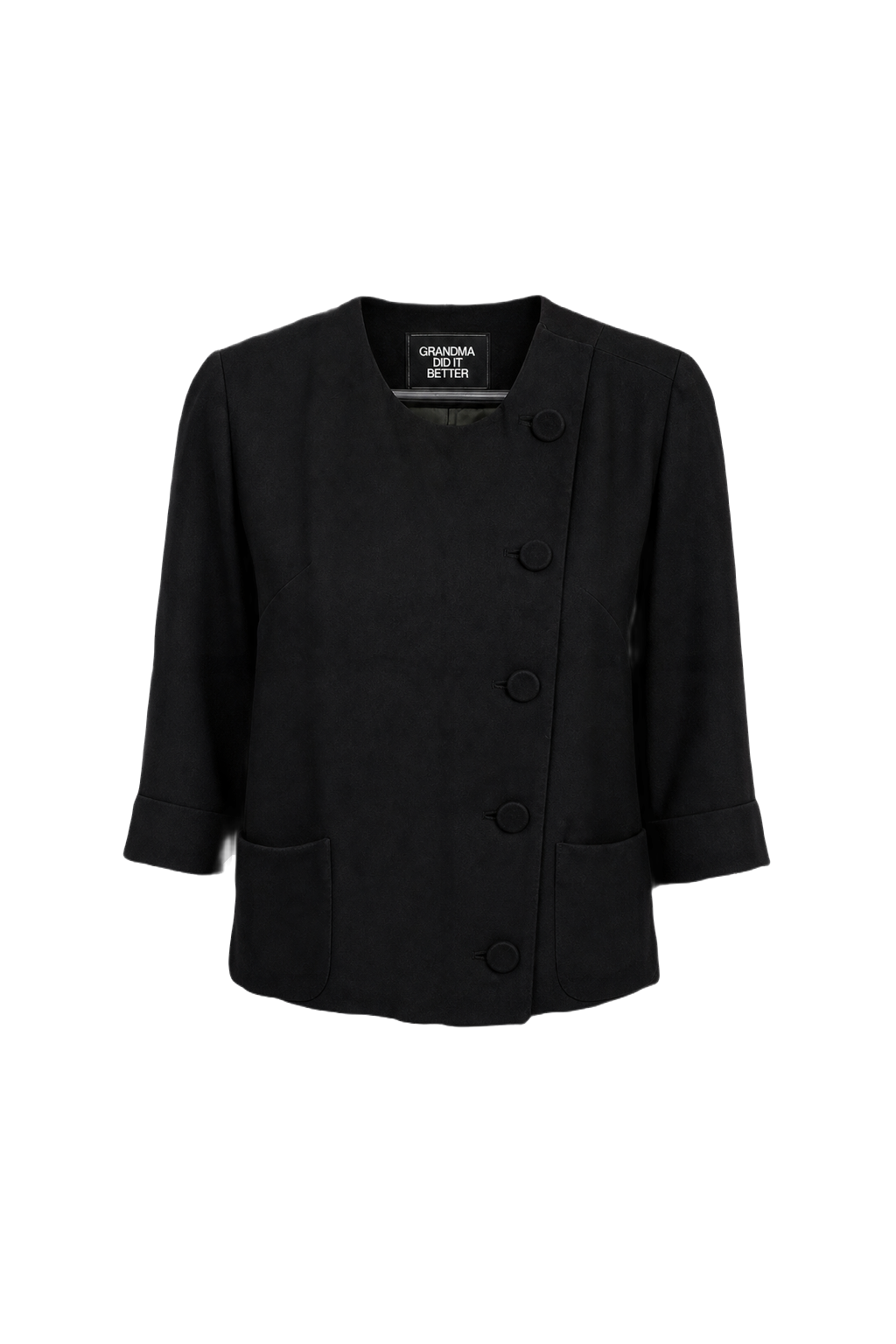 1980s Black Wool Blend Jacket - Front View