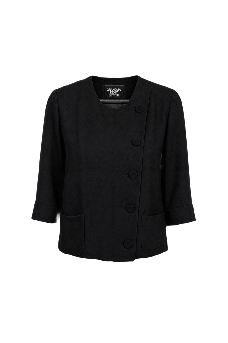 1980s Black Wool Blend Jacket - Front View