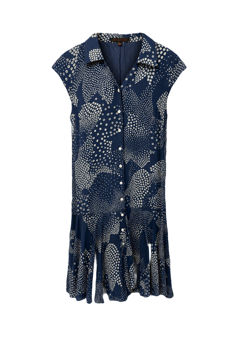 1990s Navy Blue Cotton Blend Dress - Front View