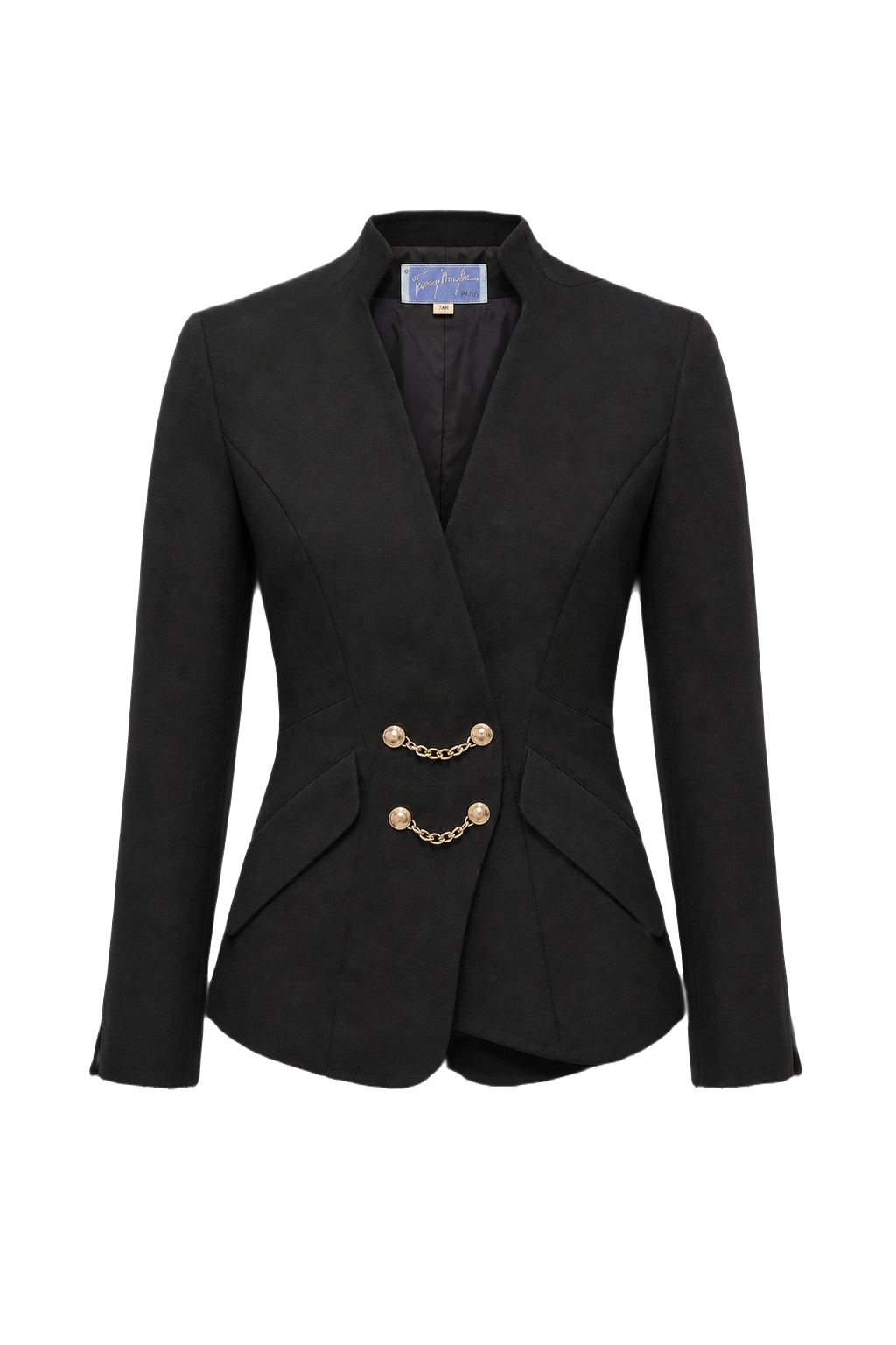 1970s Black Wool Blend Blazer - Front View