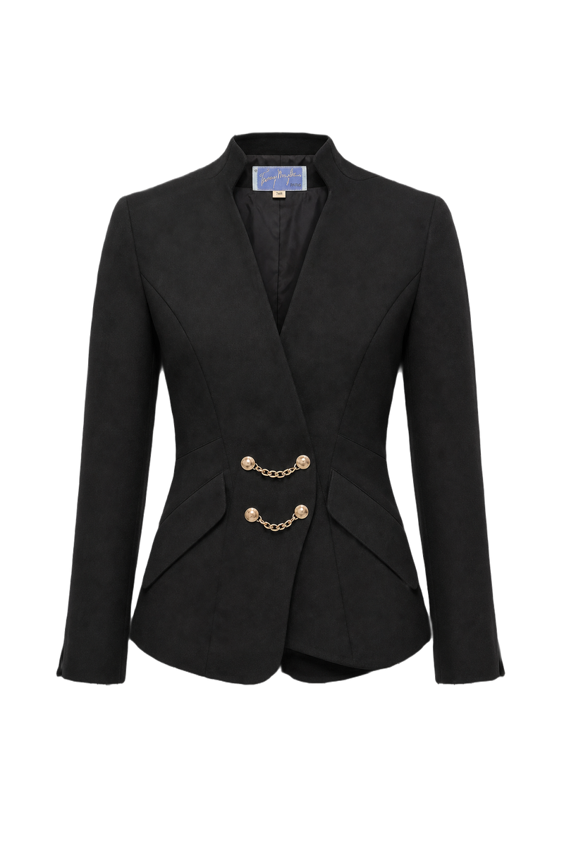 1970s Black Wool Blend Blazer - Front View