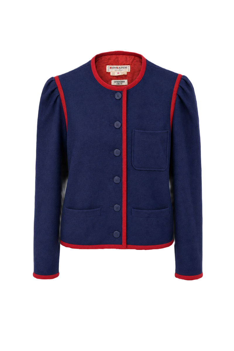 1970s Navy Blue Wool Blend Blazer - Front View