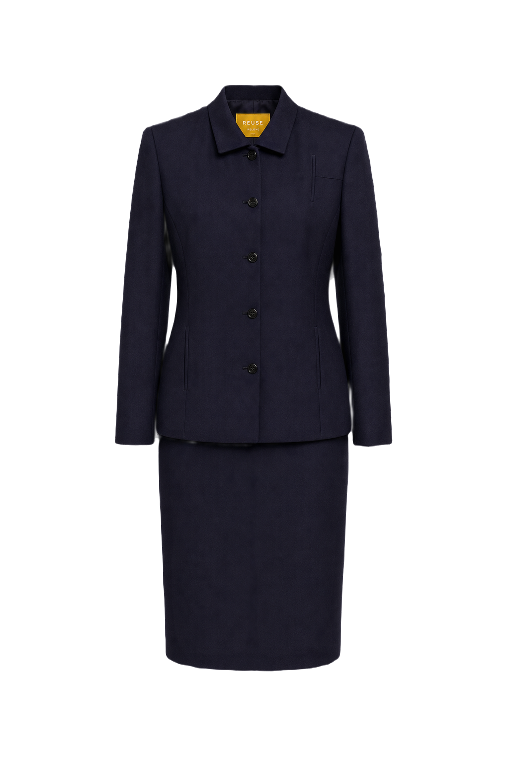 1980s Navy Blue Wool Blend Blazer & Skirt Set - Front View