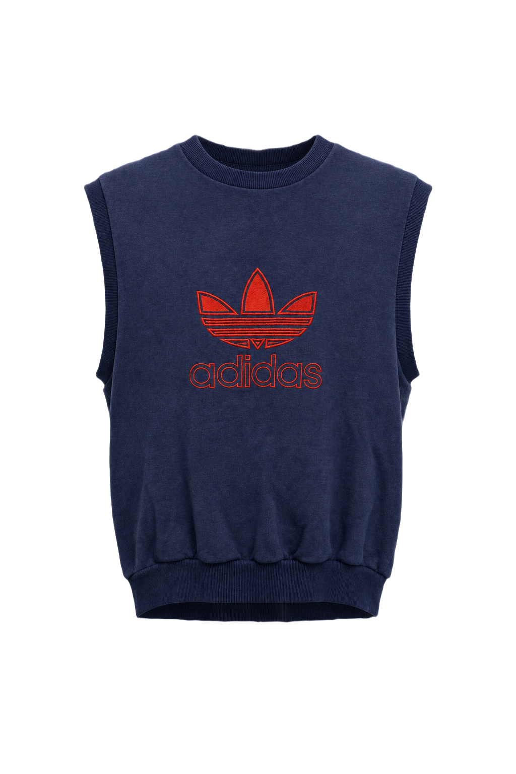 1980s Navy Blue Cotton Blend Sleeveless Sweatshirt - Front View