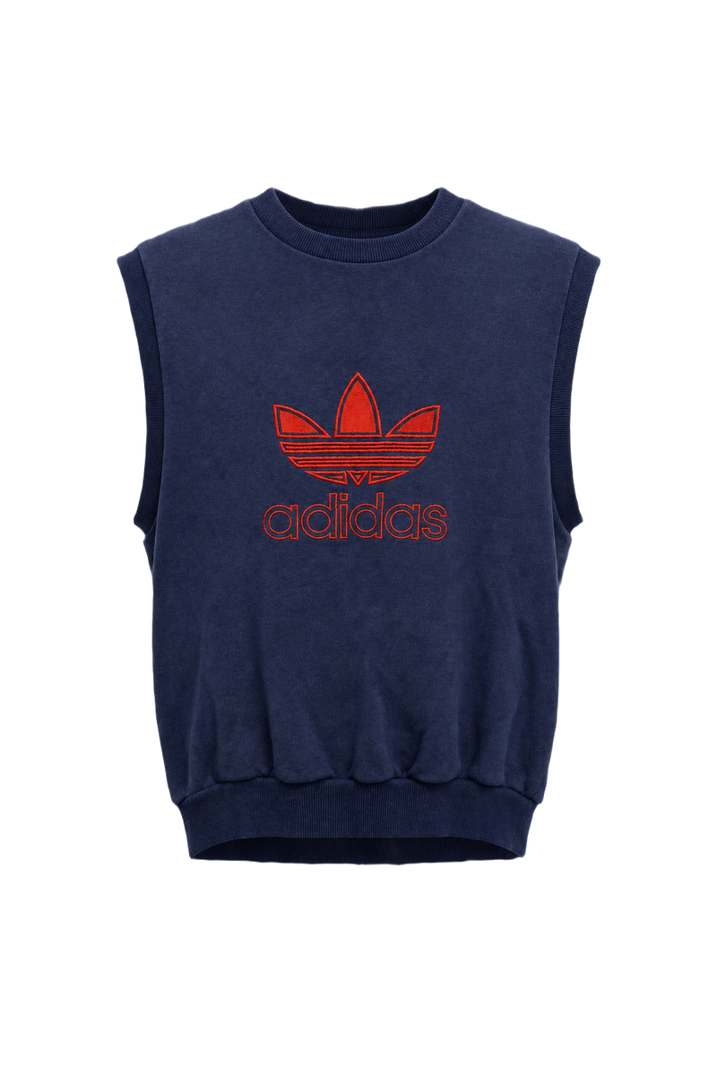 1980s Navy Blue Cotton Blend Sleeveless Sweatshirt - Front View