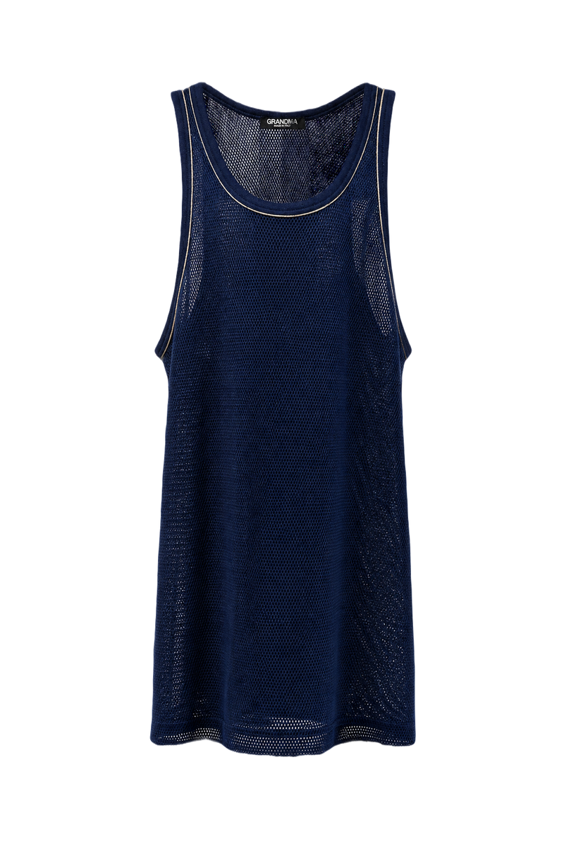 1980s Navy Blue Polyester Tank Top - Front View