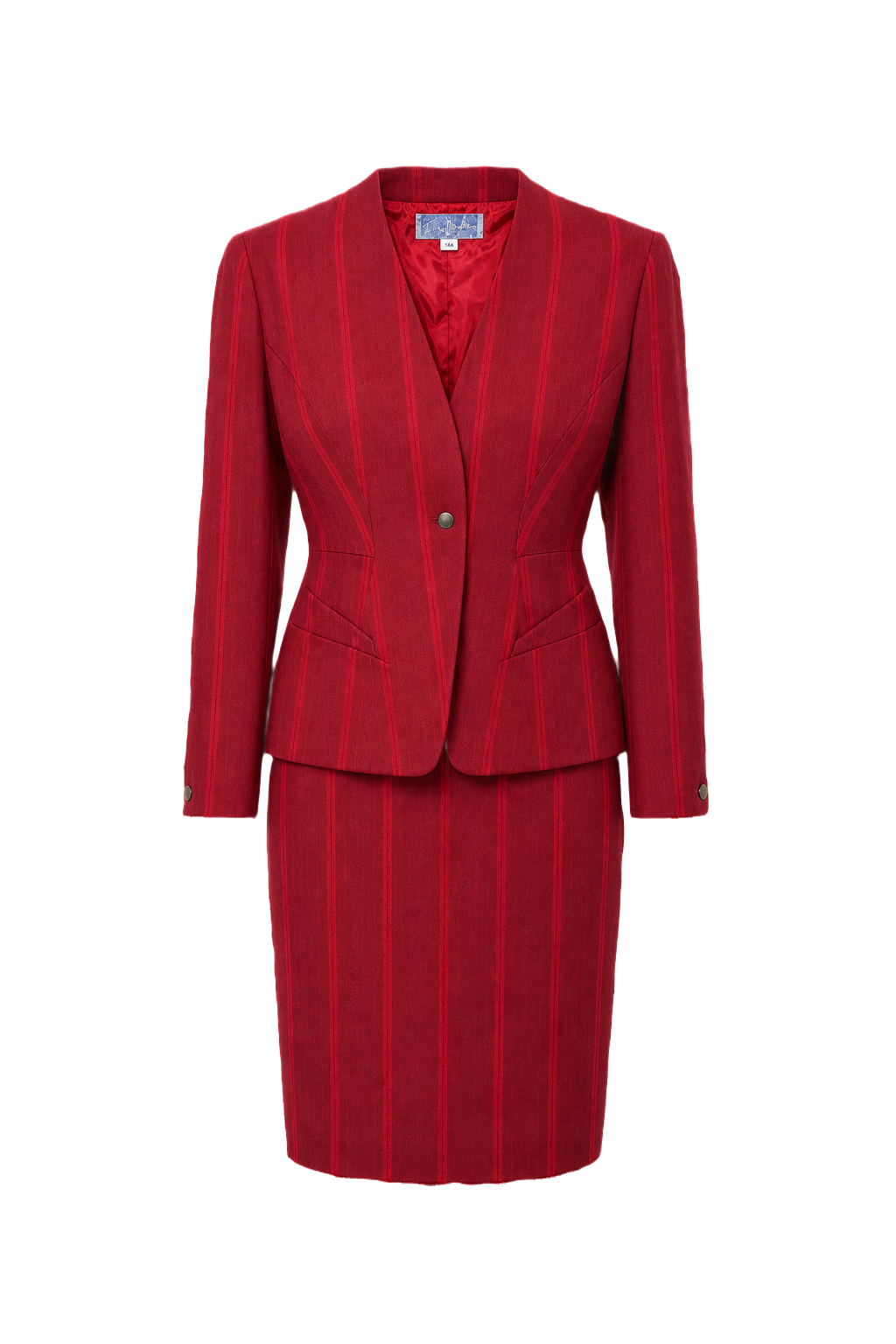 1990s Red Cotton 2-piece Skirt Suit - Front View