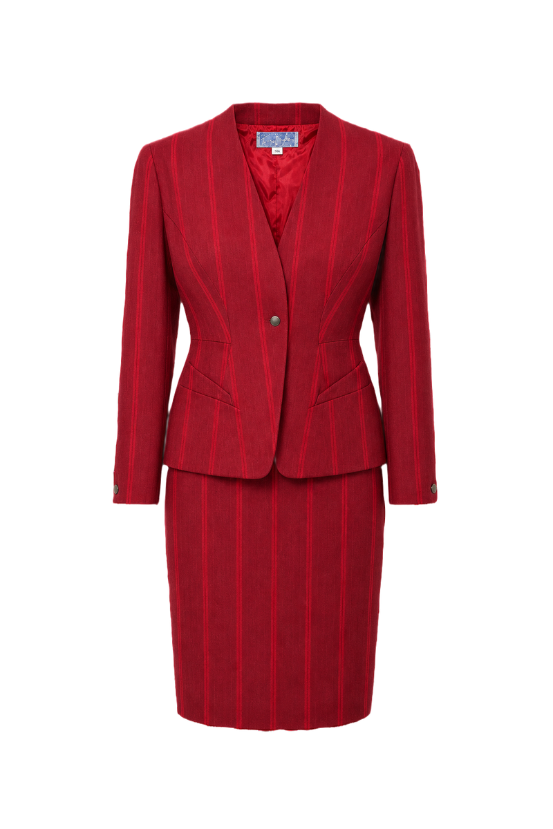 1990s Red Cotton 2-piece Skirt Suit - Front View