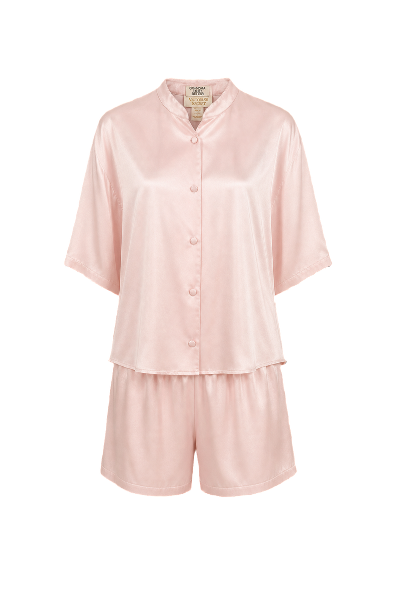 1990s Pastel Pink Silk 2-Piece Set - Front View