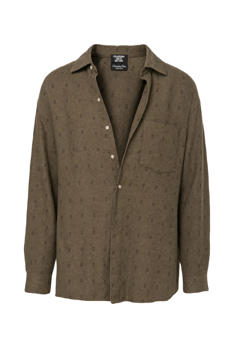 1980s Olive Green Cotton Shirt - Front View