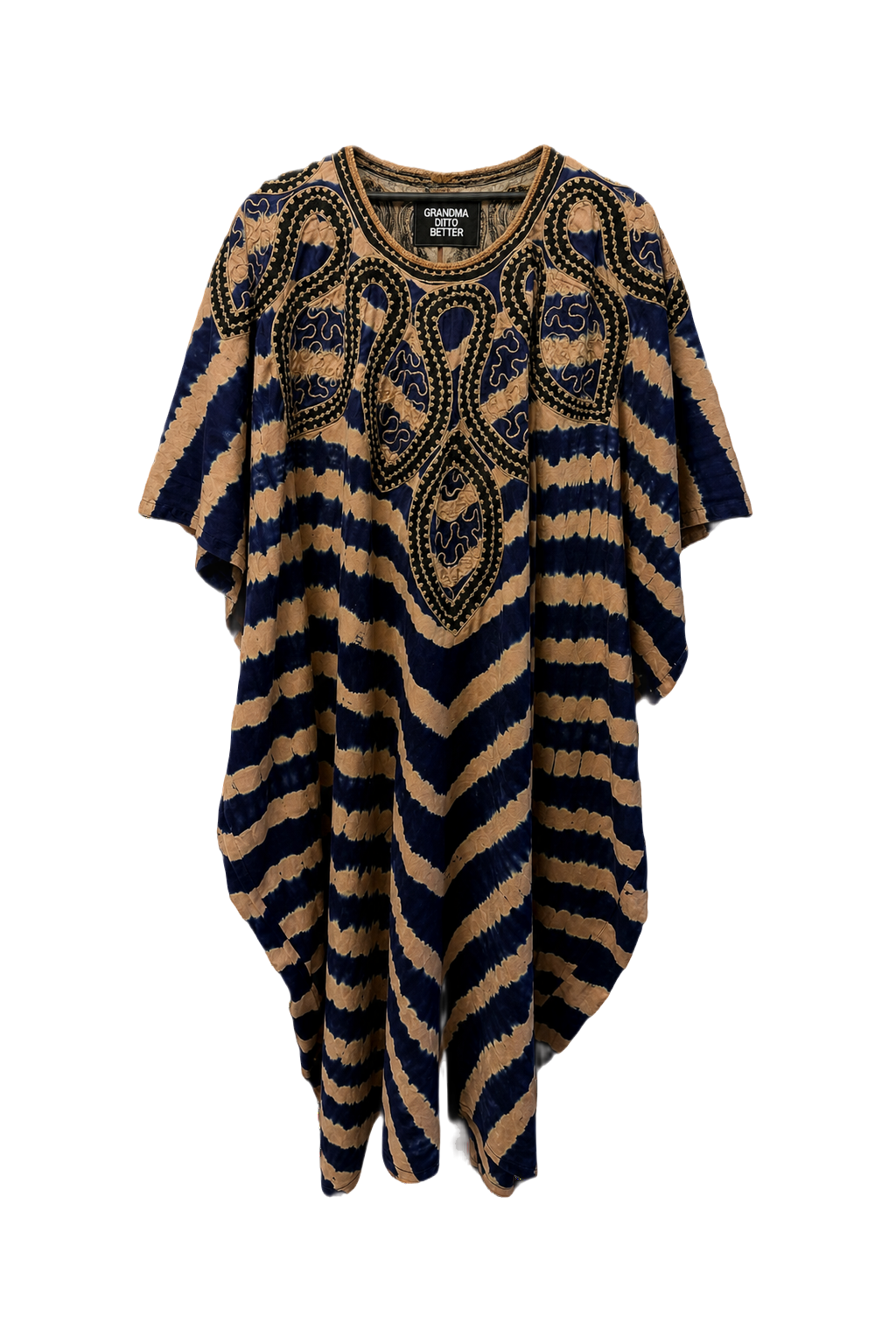 1970s Navy Blue Cotton Blend Dress - Front View