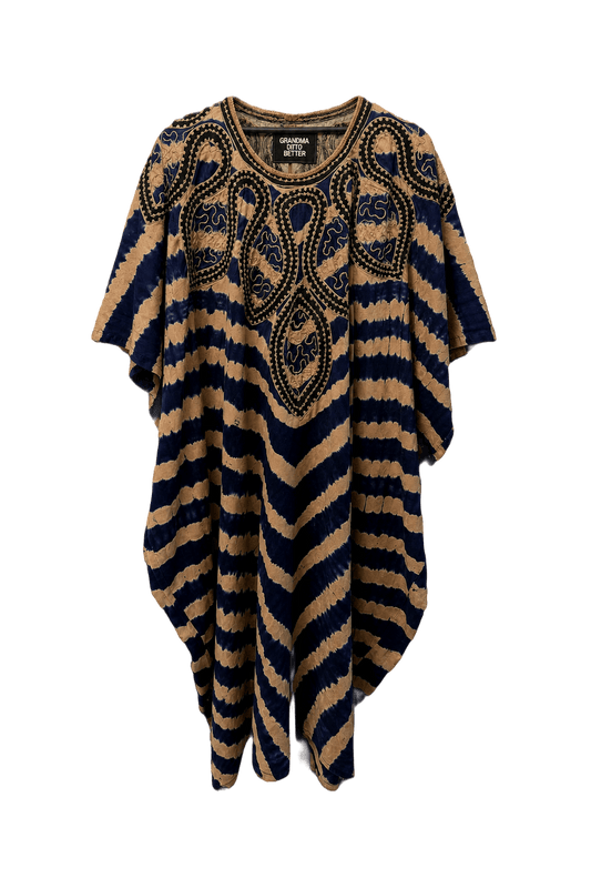 1970s Navy Blue Cotton Blend Dress - Front View
